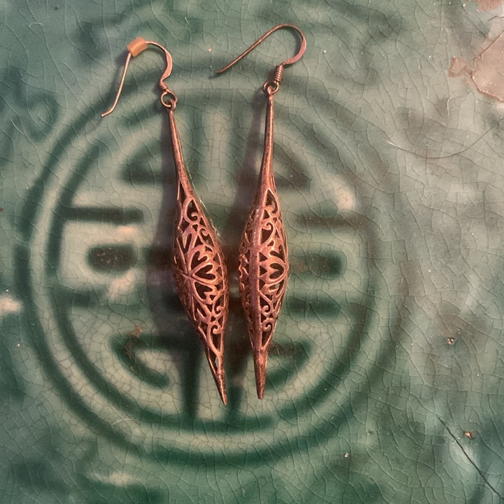 Thai Silver Carved  Filigree Earrings